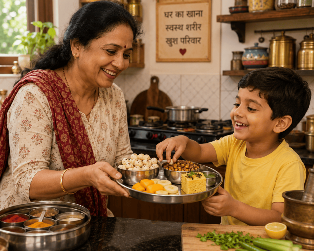 Grandmother serving homemade healthy snacks