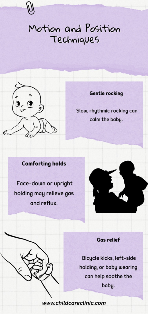Baby motion and position techniques for gas relief