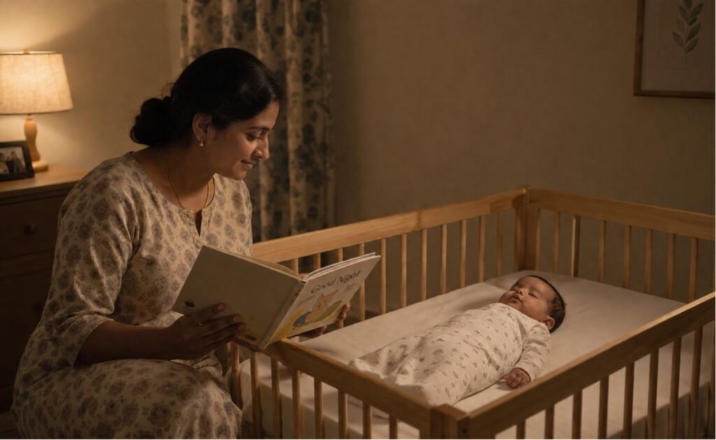Parent doing baby bedtime routine