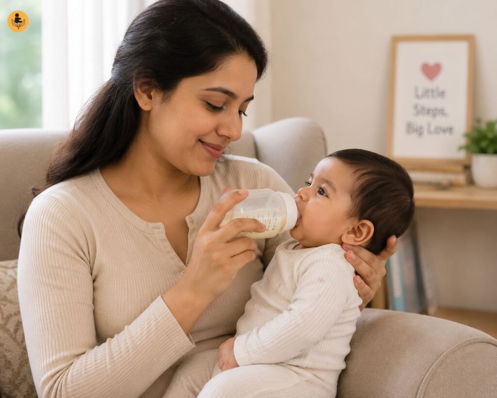Upright feeding position to help prevent ear infections