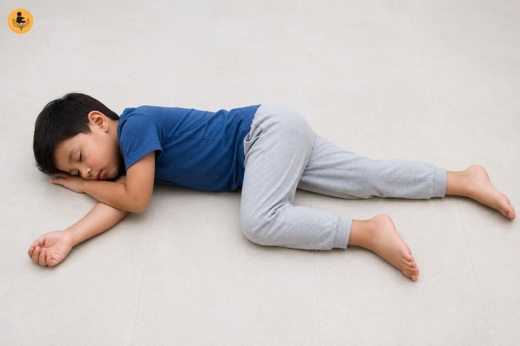  Side-lying recovery position for a child during seizure
