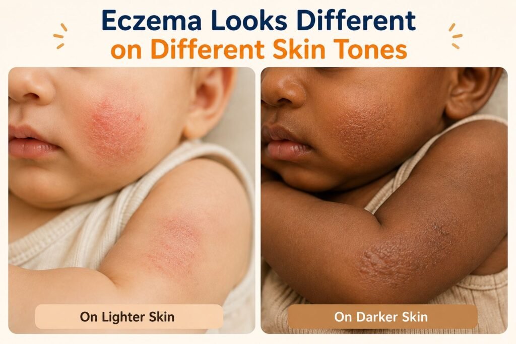 Baby eczema patches on light and dark skin tones