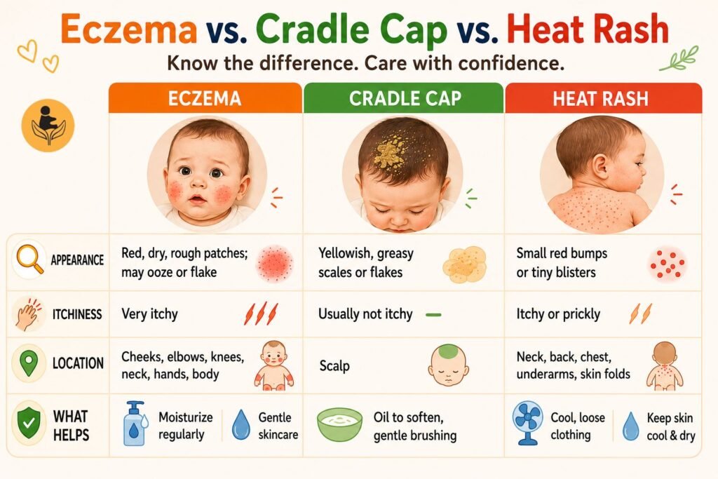 Eczema vs cradle cap vs heat rash comparison chart for babies
